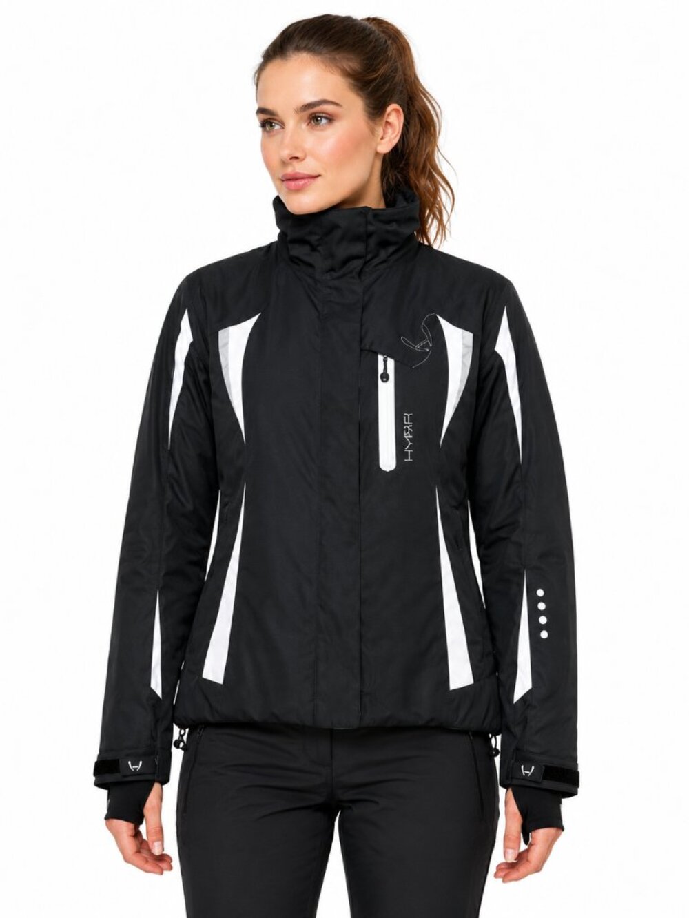 EUC HYRA Women's Ski Snowboard Jacket Black White Insulated Technical Approx S
